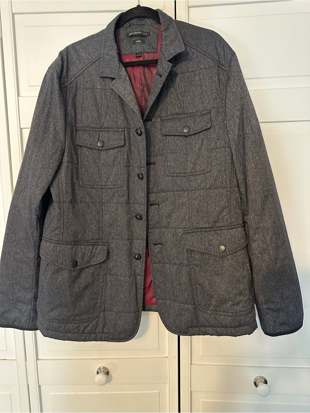 John Varvatos Gray Quilted Field Jacket with Burgundy Lining